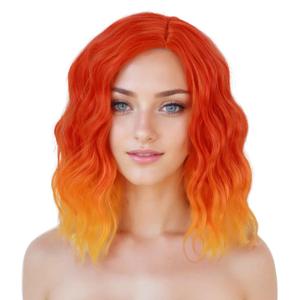 Orange Wigs for Women Flame Fire Color Side Part Curly Bob Wig Heat Resistant Synthetic Halloween Costume Cosplay Party Wigs (Ombre Orange)