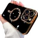 Case for iPhone 14 Pro Case Compatible with MagSafe Camera Protector Plating Gold Edge Soft TPU Shockproof Case for iPhone 14 Pro Case (6.1 Inch) (Black)