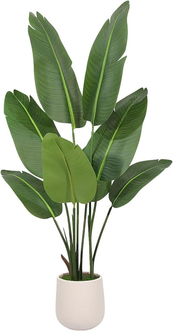Bird of Paradise Artificial Plant, 4ft Tall Faux Plant Indoor with 8 Trunks, Perfect Indoor Artificial Tree for Home Decor in Living Room, Office, and Bedroom