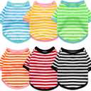 Geyoga 6 Pieces Dog T-Shirt Striped Cotton Breathable Spring Summer Pet Apparel Colorful Soft Puppy Sweatshirt Clothes for Dogs Puppy(Light Color,M)