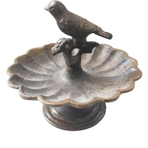 Comfy Hour 6" Mini Pedestal Bird Bath, Decorative Cast Iron Tabletop Bird Feeder for Garden Porch & Patio, Antique Style Metal Wild Bird Seed Dish, Outdoor Decor Accent, Bronze Finish, 1 Unit