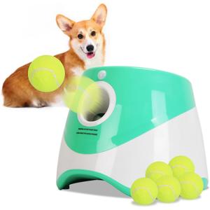 TeqHome Automatic Ball Launcher for Dogs, Dog Ball Thrower Launcher Fetch Machine with 3 Adjustable Distance & 6 Tennis Balls (2 inch),Indoor Outdoor Interactive Puppy Pet Toy for Small to Medium Dogs