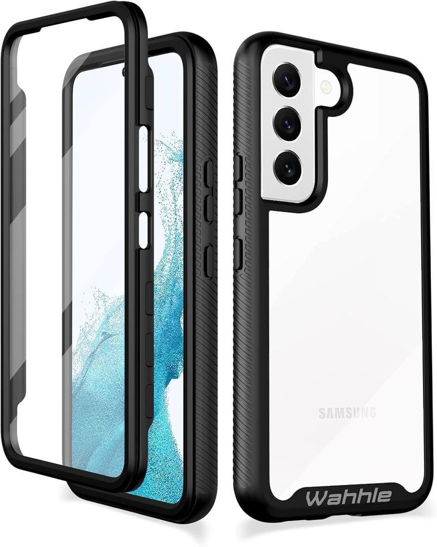 Compatible with Samsung Galaxy S22 Case, Full-Body Protection Phone Cover with Screen Protector Built-in, Touch Sensitive, Anti Scratch Upgraded Shockproof TPU Bumper Cases-Black/Clear