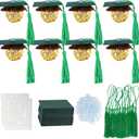 Gyufise 36Pcs Graduation Decorations 2025 Graduation Cap Cupcake Toppers Chocolate Decorations Mini Grad Cap Decor with Tassel Adhesive Dots for Class of 2025 Congrats Grad Green