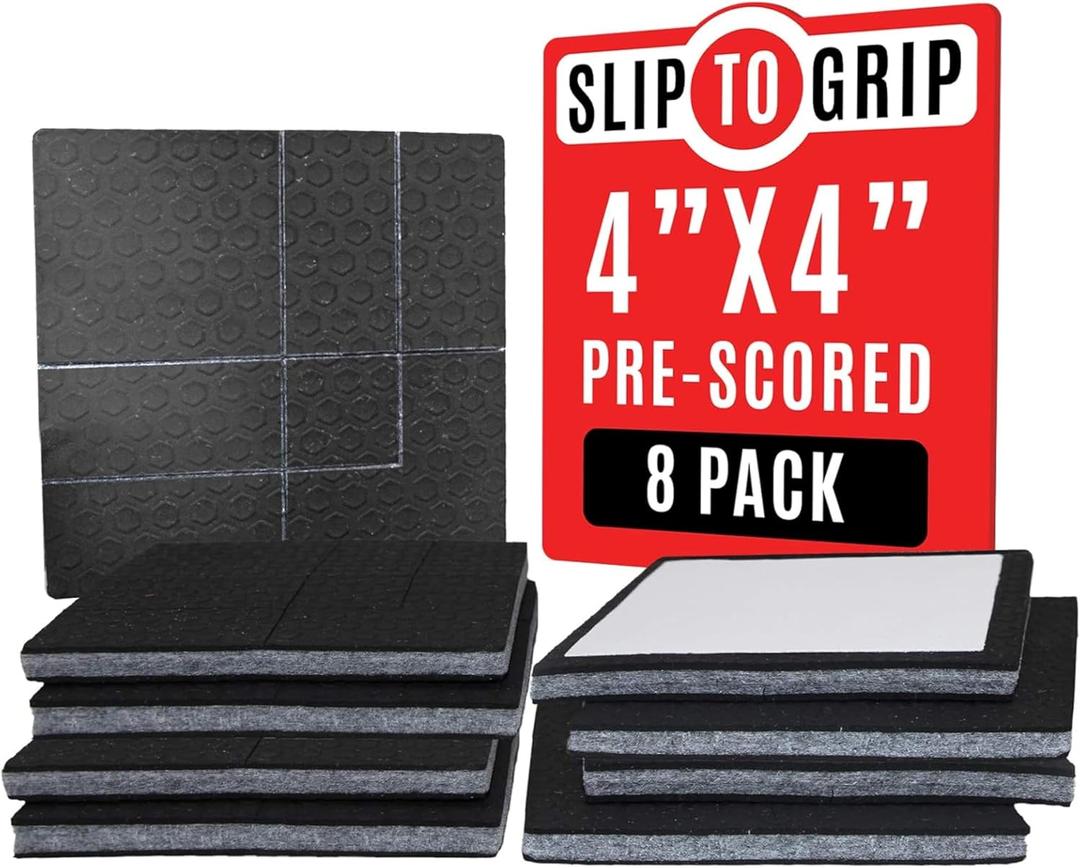 SlipToGrip Non Slip Furniture Gripper Pads | Non Skid Surface Pads Stop Sliding | Pre-Scored Multi Pack with 3/8" Felt Core (8 Pads) | Create Custom Sizes 4", 2", 1" | Anti Slip Rubber Protects Floors