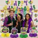 20Pcs Mardi Gras Decorations, Happy Mardi Gras Banner Hanging Swirls and Honeycomb Centerpieces New Orleans Carnival Masquerade Party Decorations for Fat Tuesday Decor