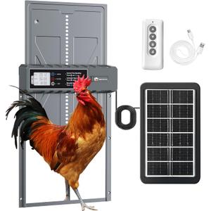 Automatic Chicken Coop Door Solar Powered with Timer, Remote Control, Anti-Pitch Aluminum Alloy Auto House Door for Chicken, Duck, Poultry, Weatherproof (Blue)