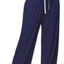 Veseacky Women's Comfy Stretch Drawstring Wide Leg Lounge Casual Pants Pajamas Bottoms Dance with 2 Pockets XL (Navy Blue)