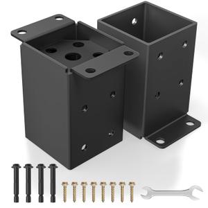 4x4 Post Base 2 Pcs, Heavy Duty Post Anchor with Anti-Corrosive Partition, Inner Size 3.5"x3.5", 13 Gauge Thick Solid Steel, Rust-Proof Powder-Coated Wood Fence Post Brackets for Support Deck, Pergola