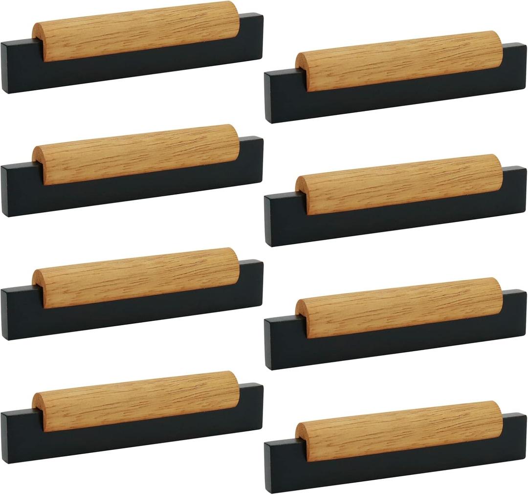 Mcredy Cabinet Handles 8 Pcs Black Wooden T Bar Drawer Pulls for Closet Wardrobe Kitchen Drawer Dresser Hardware, 3.78" Hole Distance