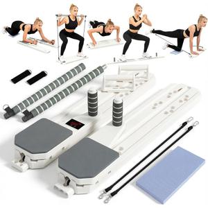 Pilates Reformer Board 12-in-1 Portable Pilates Board for Home Workout Core & Abs Toning Full Body Sculpting Equipment Pink / White