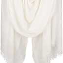 Women Summer Scarfs Large Long Lightweight Linen Beach Gauze Shawl Wrap 7543 (White)