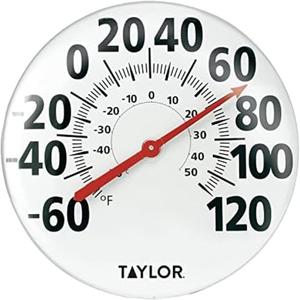Taylor Extra Large Metal Wall Indoor Outdoor Thermometer, Easy to Read Numbers for Patio, Pool, and Indoor Areas, 18 inch, White (Broken glass cover)