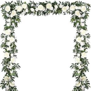 Lvydec 2 Pack Artificial Peony Flower Garland - 6ft Silk Peony Vine Willow Leaves Garland White Arch Flower Vine for Wedding Party Table Decoration (White)