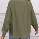 Fisoew Womens Oversized Long Sleeve Shirt Casual Waffle Knit Tunic Tops Lace Patchwork Pullover Sweatshirt (Green)