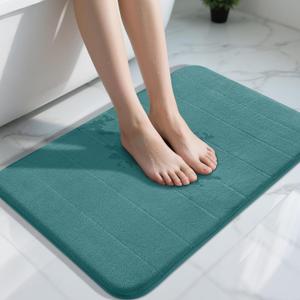 Yimobra Teal Bath Mat 31.5x20 Inch, Super Soft Absorbent Memory Foam Bathroom Rug Non Slip, Quick Dry, Machine Washable Floor Carpet for Tub Shower, Home Decor Accessories