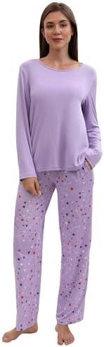 Navisting Women’s Soft Pajama Set Long Sleeve Tops and Full Length Pajama Set Sleepwear with Dream Print Two Piece Pjs, XL