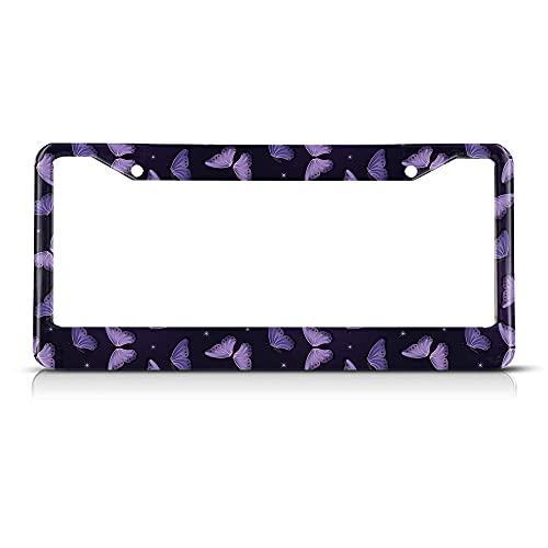 Beabes Purple Butterflies License Plate Frame Starry Sky Car Frames, License Plates Holder, Animal License Plate Aluminum Metal Frames for Women Men Auto Decoration