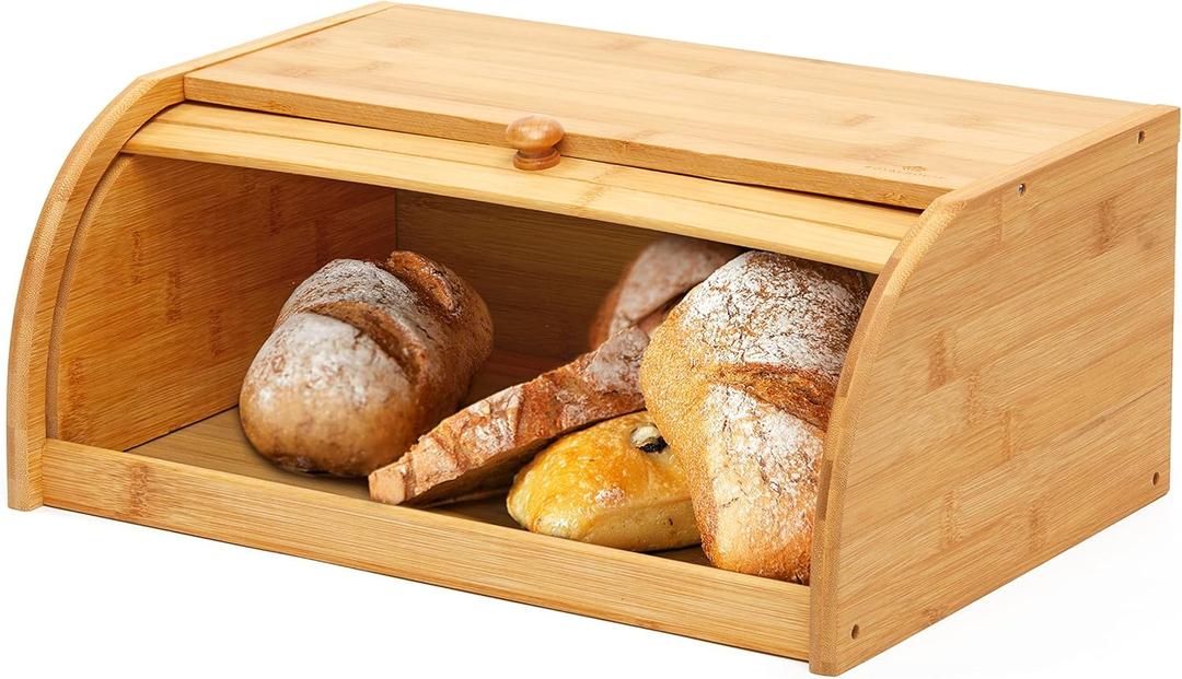 ROYAL  HOUSE Natural Bamboo Roll Top Bread Box Kitchen Food Storage - Assembly Required