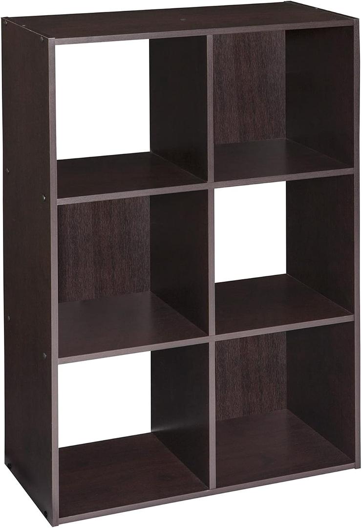 ClosetMaid Cubeicals 6 Cube Storage Shelf Organizer Bookshelf, Stackable, Vertical or Horizontal, Easy Assembly, Wood, Chocolate Finish