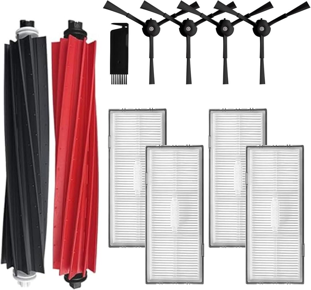 Replacement Parts Accessories Compatibale for Roborock S8 Pro Ultra / S8 / S8+ Robotic Vacuum Cleaners Include: 1 Dual Roller Main Brush 4 Side Spin Brushes 4 Hepa Filter Attachments