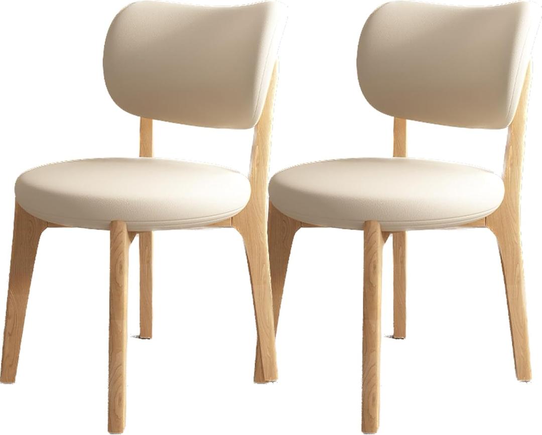 Solid Wood Dining Chairs Set of 2,Mid Century Modern Dining Chairs with Curved Backrest & Wood Frame,Upholstered Dining Room Chairs for Kitchen, Living Room Natural Wood+Light Khaki