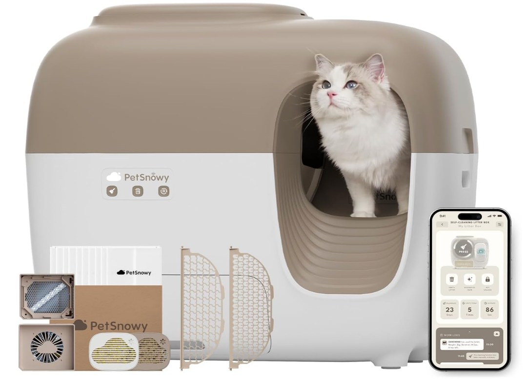 PetSnowy Self-Cleaning Automatic Cat Litter Box with Odor Control TiO2 System, Robot Litter Box with Auto-Packing, App Control, Large Cats & Multiple Cats (2026 Premium Version)