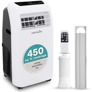SereneLife Small Air Conditioner Portable 12,000 BTU with Built-in Dehumidifier - Portable AC unit for rooms up to 550 sq ft - Remote Control, Window Mount Exhaust Kit (White)