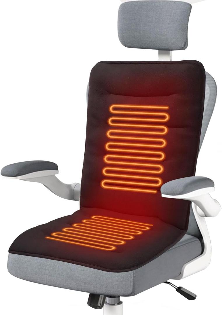 Heated Seat Cushion Extra Thick, Heating Seat Cover for Office Chair, 7 Temp Levels, Fast Full Body Warm-up for Back, Shoulder, Lumbar, Hip Pain Relief, Plush Material, Padded Chair Warmer