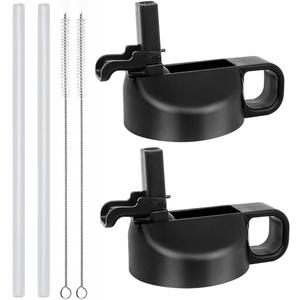 Straw Lid for 12 32 40 64 oz Wide Mouth Water Bottle, Lids Compatible with Hydro Flask Sports Water Bottle Lid Top Straw Cap-Dust Cover Design (Black/Black)