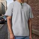 Mens Henley Shirts Short Sleeve Cotton Basic T-Shirts Classic Fashion Casual Shirt (Blue, L)