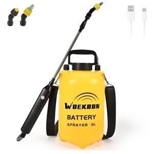 WOEKBON 1.35 Gallon Battery Powered Sprayer, Electric Sprayer with USB Rechargeable Handle, Potable Garden Sprayer with Telescopic Wand, 2 Mist Nozzles and Adjustable Shoulder Strap