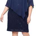 S.L. Fashions Women's Short Sequin Lace Beaded Capelet Overlay Dress (Blue) 18W