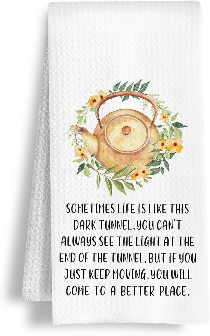 3 x ArtisaEura Inspirational Life Quote Kitchen Towels, Motivational Saying Dish Tea Hand Towels for Kitchen Bathroom Decor, Positive Affirmation Gifts for Women, 16x24 Inch