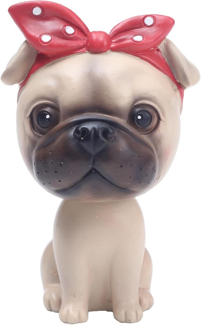 Cute Bobble Head Dog Car Dashboard Decoration Mini Bobbleheads Pug Figurine Funny Shaking Head Dog Toy Animal Puppy Home Office Desktop Resin Ornaments (Pug)