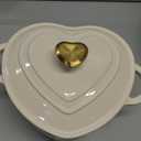 Paris Hilton Enameled Cast Iron Dutch Oven Heart-Shaped Pot with Lid, Dual Handles, Works on All Stovetops, Oven Safe to 500F, 2-Quart, Cream