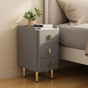 AQIMUELE Narrow Nightstand with Drawers, Narrow Side Table Leather, Small Bedside Tables for Bedroom. (Dark Gray), 11.8''W x 15"D x 22.8"H