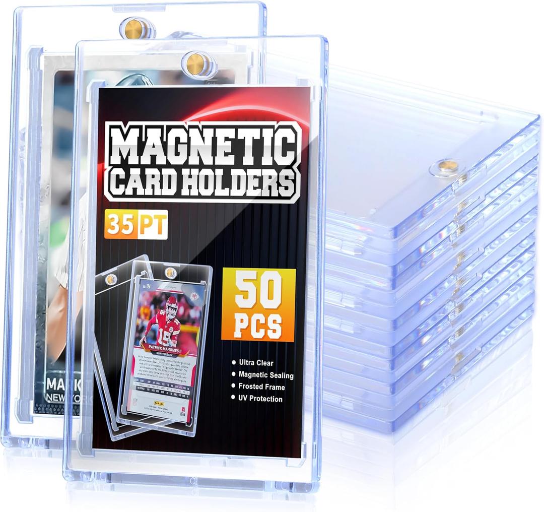 QTYORD 50 Pack 35PT Magnetic Card Holder for Trading Cards, One-Touch Card Case Holder for Baseball Football Sports MTG TCG Collectable Cards