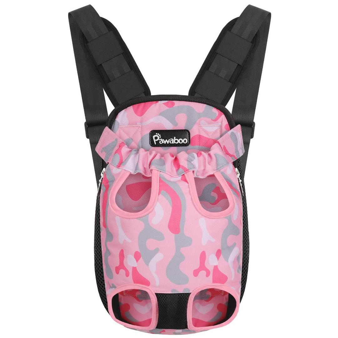 Pawaboo Pet Carrier Backpack, Adjustable Pet Front Cat Dog Carrier Backpack Travel Bag, Legs Out, Easy-Fit for Traveling Hiking Camping for Small Medium Dogs, Large Size, Pink Camouflage