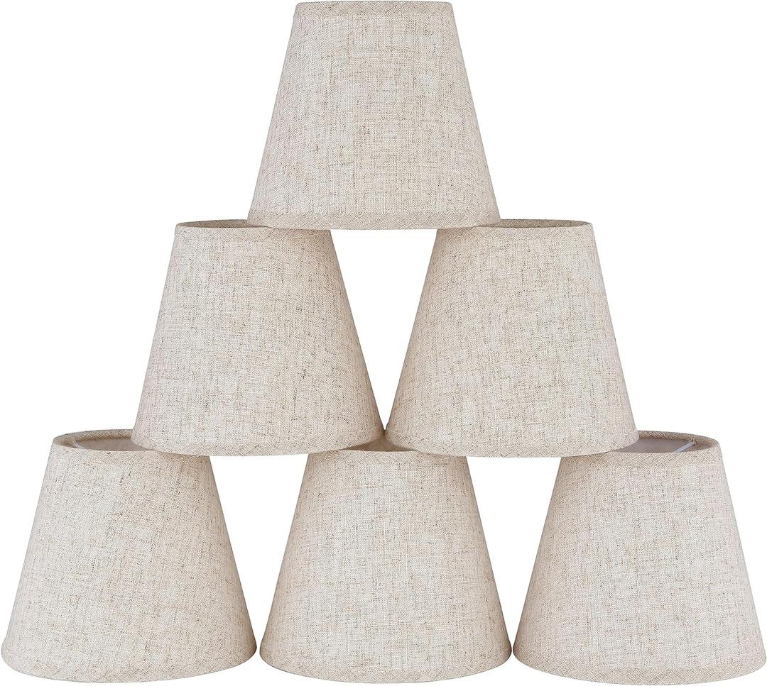 6pack Small Lampshades Clip On Bulb Fabric Lamp shade Bottom 5.9''x Top 3.54''xH 5.12'' for Chandeliers Wall Ceiling Table and Floor Lamps Beige Linen Color Eyes Protected Appearance