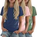 3 Pack Girls Shirts Plain Short Sleeve Tops Teens Youth Summer Tshirts Crewneck Loose Fit Casual Basic Tees 5-6Y