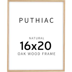 puthiac 16x20 Solid Oak Wood Picture Frame, Fits 12x16 with Mat or 16x20 Without Mat, Wall Display Only, Vertical or Horizontal, Plexi Front, 1 Pack, Natural Oak
