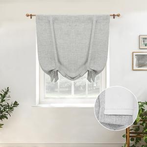 DriftAway Double Layer Linen Blackout Tie Up Curtains Thermal Insulated Fully Lined Balloon Roman Shade Bathroom Window Adjustable Rod Pocket for Small Window 31 Inch by 47 Inch Gray (Grey)