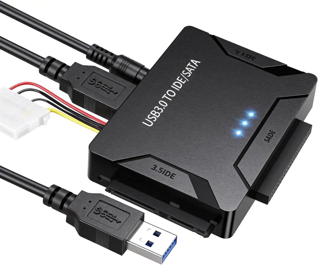 USB 3.0 to IDE SATA Adapter Hard Drive Reader, Type C USB to External Hard Drive Disk HDD Converter Kit for Universal 2.5/3.5 HDD SSD with Power Supply
