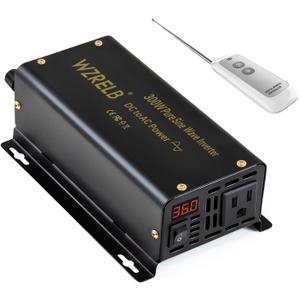 WZRELB 300W Pure Sine Wave Inverter 600W Peak DC 24V to 110V AC Power Converter Off Grid LED Display with Remote Controller