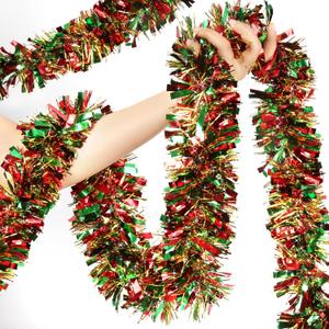 LEASEN 50 FT Christmas Tinsel Garland Metallic Tinsel Twist Garland Glitter Christmas Tree Decorations in Red, Green and Gold