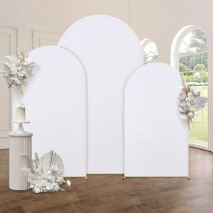 Set of 3 Wedding Arch Cover Spandex Fitted Wedding Arch Stand Covers for Round Top Chiara Arch Backdrop Stands Cover for Birthday Party Ceremony Banquet Decoration 4ft,5ft,6ft White