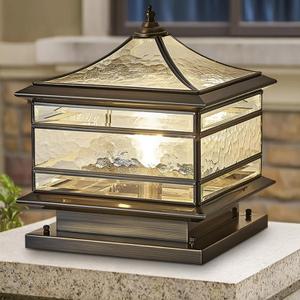 All Copper Steel Glass Outdoor Post lights, Waterproof Pillar Light, Vintage Patio Lawn Column Lamp,outdoor column lights,Deck Lights, Lantern Fence Lamp Fixture E26 Base (Wiring E26 Base, 16X16in)