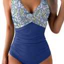 Eomenie Women's One Piece Swimsuits Tummy Control Ruched Push Up Bathing Suit Tie Back Slimming Swimwear M