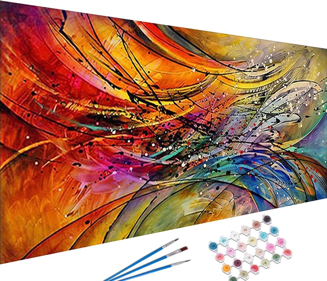 YALKIN Paint by Number for Adult Kits, DIY Abstract Oil Acrylic Painting Kits for Adults Beginners on Canvas for Home Wall Decor Gifts 40x90CM/15.8x35.4in (No Frame) (Red)